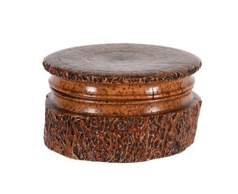 A LARGE RUSSIAN OR NORTH EUROPEAN KARELIAN BIRCH BURR ROOT TABLE SNUFF BOX  19TH CENTURY Of turned and natural form 7cm high,