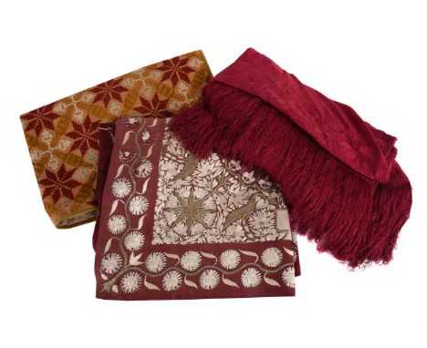 A GROUP OF TEXTILES, INCLUDING AN INDIAN EMBROIDERY   LATE 19TH/EARLY 20TH CENTURY  Silkwork and metal thread with floral des
