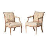 A PAIR OF FRENCH BEECH FRAMED FAUTEUILSOF LOUIS XVI DESIGN