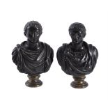AFTER THE ANTIQUE, A PAIR OF SMALL BRONZE MODELS OF EMPERORS