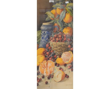 Giovanni Barbaro (Italian 1864-1915) watercolour, a pair of eye-catching still life studies of fruit, each signed lower right