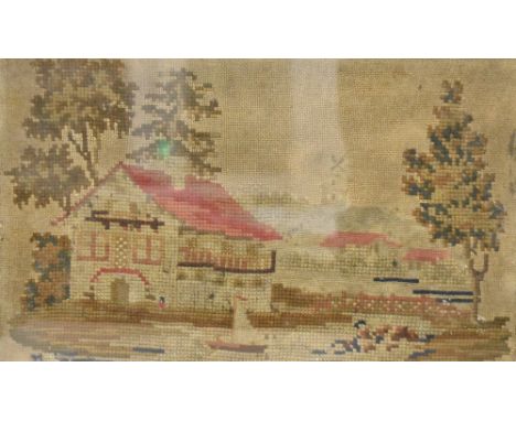 Embroidery sampler dated 1860, within step mount and modern wood frame, 49cm x 39cm, 62.5cm x 51cm overall, sold alongside a 