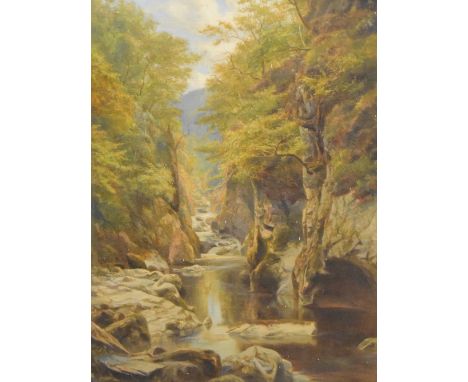 Local interest* George Harrison (British 1840-1910) oil on canvas, lakeland ghyll, signed lower right, within a moulded gilt 