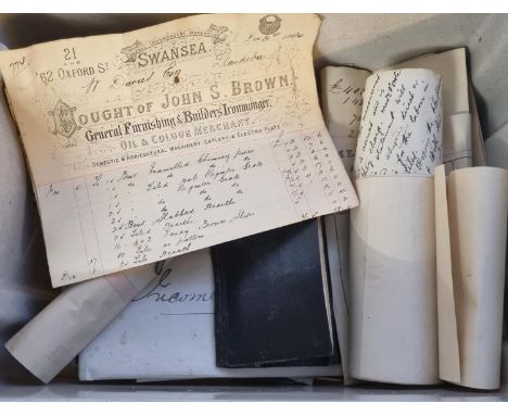 Collection of Victorian Welsh ephemera: letterhead and receipts from John S Brown Swansea, Income Tax Returns, Architect and 