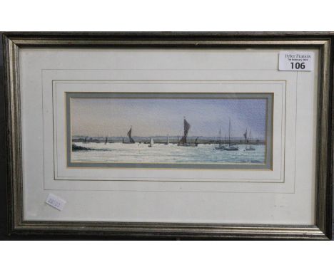 Colin M Baxter (English 20th century), 'A Prospect of Rain', heading back to Maldon, estuary scene with sailing vessels, sign
