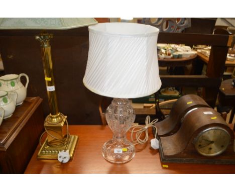 A cut glass table lamp and shade 