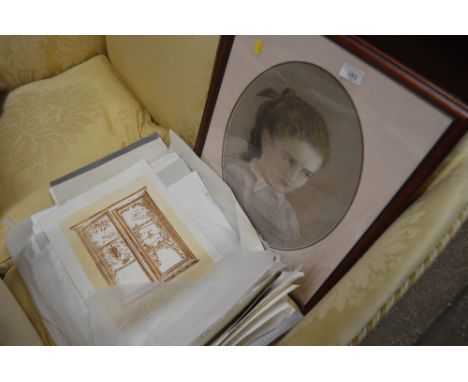 A quantity of various pictures and prints; and a pastel portrait study of a young girl