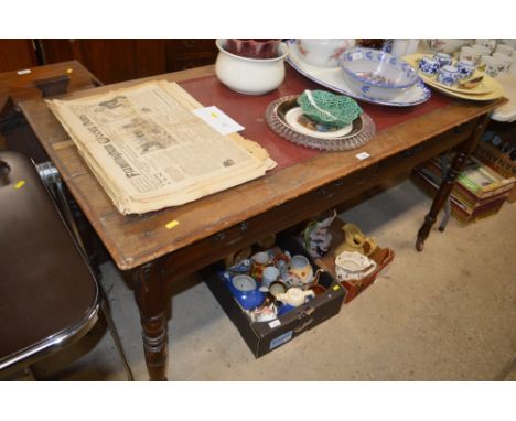 A Victorian oak and pine writing desk fitted two drawers 