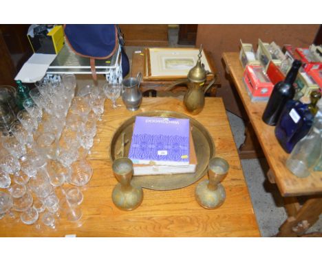 A Wedgwood "Apollo" collector's plate; a Royal Worcester plate; a pewter jug; a pair of Indian brass vases, tray and a Turkis
