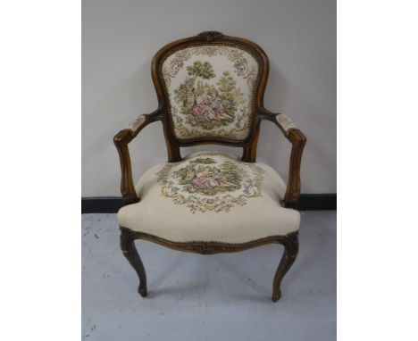 A French tapestry upholstered salon armchair 