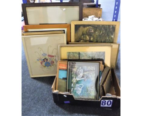 A large quantity of assorted framed pictures and prints including antiquarian prints, framed tapestry, monochrome etchings et