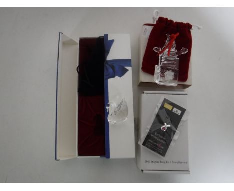 A boxed Swarovski Collector's Society figure of a swan, boxed Waterford Crystal Baby's First Christmas 2000 ornament, Boots S