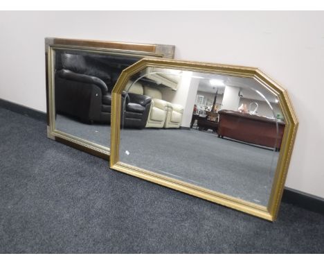 A shaped gilt framed over mantel mirror plus one further mirror 