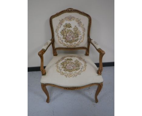 A French tapestry upholstered salon armchair 