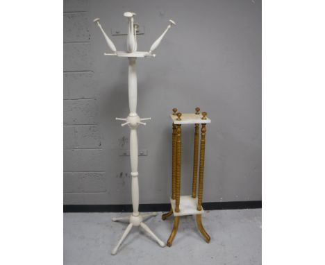 A gilt wood and marble two tier plant stand, together with a painted hat and coat stand