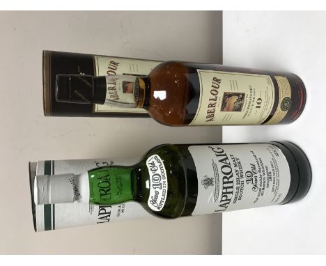 Laphroaig - Single Islay Malt Scotch Whisky, 10 years old, 1l, in presentation tube, together with Aberlour - Single Highland