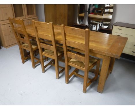 A Barker &amp; Stonehouse farmhouse kitchen table and three ladder back chairs  CONDITION REPORT: Table is 220cm long by 85cm