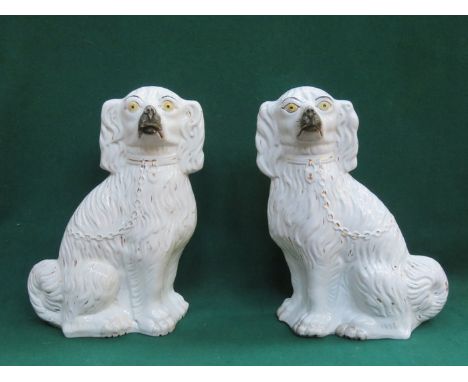 PAIR OF STAFFORDSHIRE HANDPAINTED AND GILDED CERAMIC SPANIELS, APPROXIMATELY 35cm HIGH