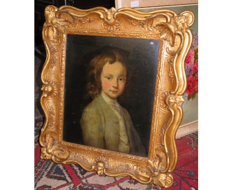 GILT FRAMED OIL ON CANVAS PORTRAIT DEPICTING A YOUNG MAN, UNSIGNED, APPROXIMATELY 46cm x 38cm 