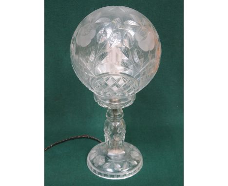 ETCHED GLASS MUSHROOM LAMP WITH SHADE, APPROXIMATELY 44cm HIGH 