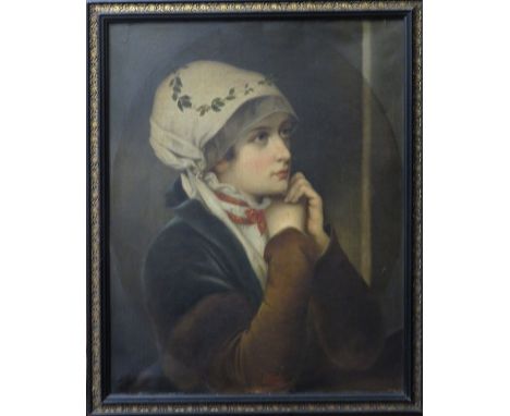 EBONISED AND GILDED OIL ON CANVAS PORTRAIT, APPROXIMATELY 68cm x 53cm 