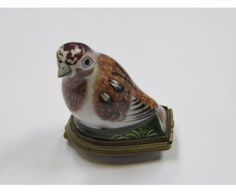 CONTINENTAL HANDPAINTED CERAMIC BIRD FORM HINGED SNUFF BOX 