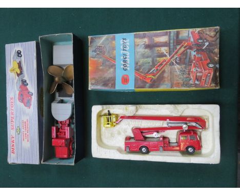 DINKY SUPER TOYS 986 MIGHT NANAR LOW LOADER WITH PROPELLER AND CORGI TOYS SIMON SNORKEL FIRE ENGINE