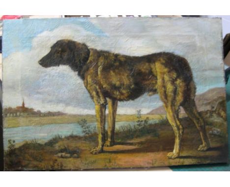 Circle of Henry Bernard CHALON (1770-1849), oil on canvas, portrait of scruffy dog in European landscape, circa 1810, unsigne