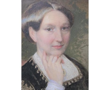 Finely painted Victorian watercolour portrait of a lady, monogrammed, original frame,42 x 32 cm 