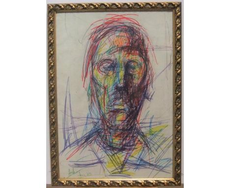 Asher 1983 coloured pen "Head of man" framed54 x 36 cm 