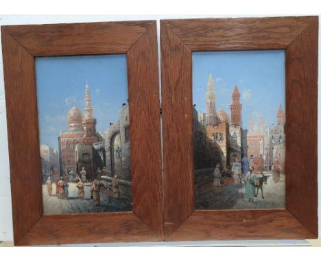 Karl KAUFMANN (Austria 1843-1905), pair of North African street scene oil on wood panel paintings, signed "H Carnier" in matc