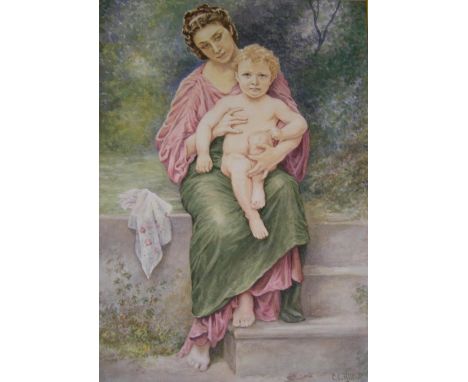 Colin C. HILTON (XX) watercolour portrait of Mother & child, signed with original label verso, mounted but unframed,49 x 35 c