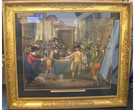 Large 19thC French print of Cromwell in superb antique etched gilt frame,47 x 57 cm 