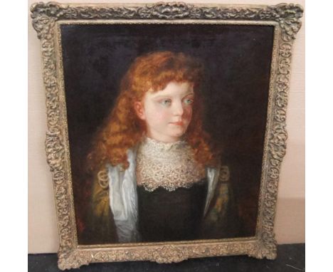 Large, indistinctly signed 1890s Spanish oil on canvas, portrait of a red-headed girl, framed,61 x 51 cm 
