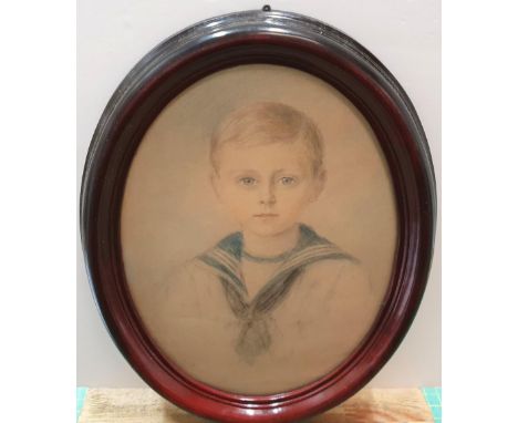 Edith Maud Susanna SCANNELL (act.1870-1921) 1901 oval watercolour portrait of a young boy in sailor outfit, signed and dated,