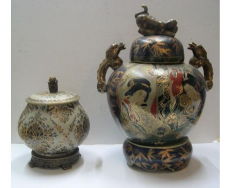 2 good quality Chinese 20thC lidded vases, one with separate ceramic stand,Both in very good condition 