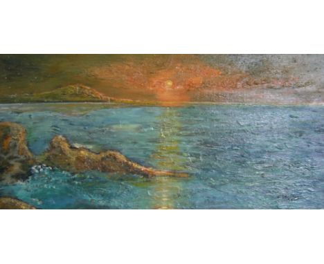 Extensively exhibited French 1971 post-impressionist oil on canvas, "Seascape at dusk" by Christine  Salinger, signed, extens