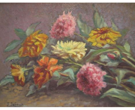 Joseph JAFFEUX (1883-1958) oil on wood panel, "Flower study", signed, framed,27 x 35 cm 
