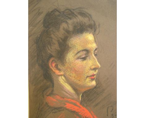 Indistinctly signed (possibly Squirrell) 1947 pastel portrait of a young woman, unframed,22 x 15 cm 