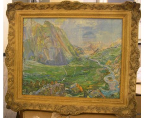 mid 20thC, Oskar KOKOSCHKA (1886-1980) print of the Rhone valley in quality ornate frame,39 x 49 cm 