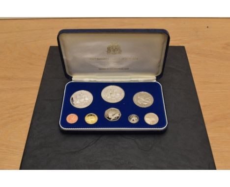 A Franklin Mint 1973 First National Coinage of Barbados Proof Set, 9 coins One Cent to Ten Dollars, includes Silver, in fitte