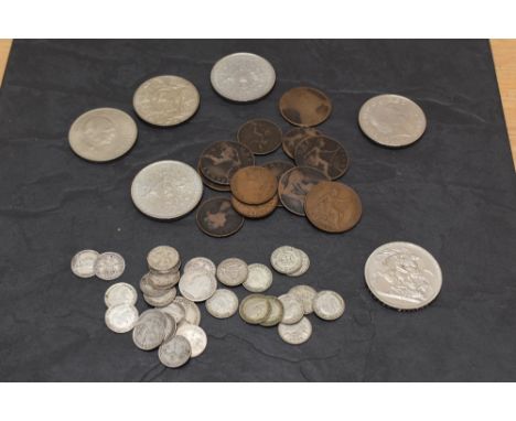 A collection of GB &amp; US Coins, 1877 Queen Victoria Silver One Shilling and Queen Victoria &amp; George V pre 1920 Silver 