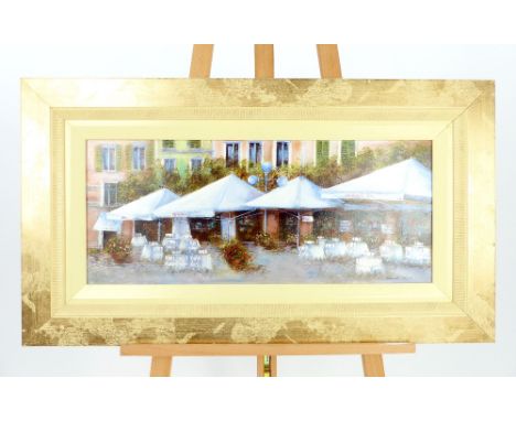 Subaila R Putriolly, an oil on canvas, pavement cities, Italy, signed 29x69cm, framed.