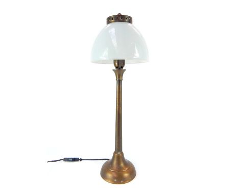 Continental style table lamp, bronzed finish, milk glass, opaque shade, 60 cm h