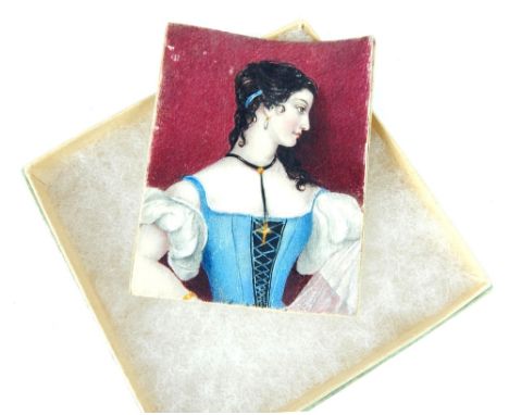 Hand painted Italian miniature portrait of a lady on ivory 6.5x 5cm. 