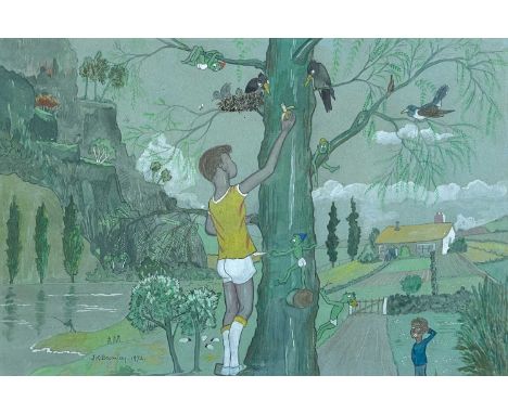 J. K. BROMLEY (XX) Feeding the birds Pencil &amp; watercolour with white highlights
Signed
26cm x 39cm