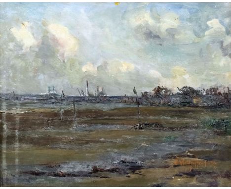 E. Woodroffe-Hicks (late 19th/20th Century) - Oil painting - "Richborough, Thanet", panel 12.75ins x 16ins, signed and dated 