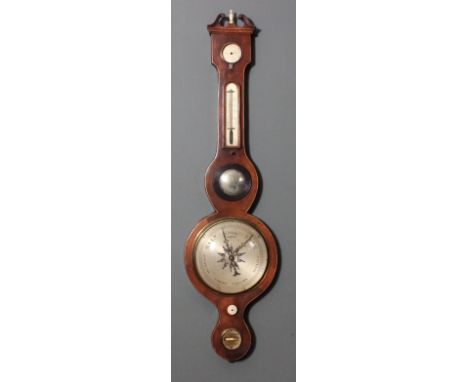 A 19th Century mahogany cased wheel barometer, hydrometer and thermometer by Aiano of Canterbury, with 8ins diameter silvered