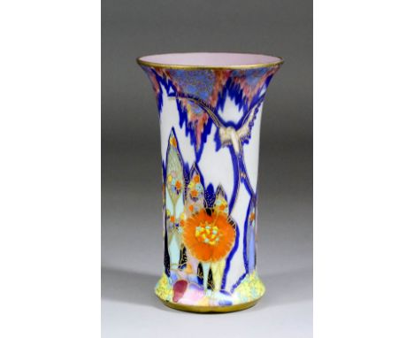 A Carltonware pottery flared vase decorated with "Fantasia" pattern, 6ins high (printed and painted marks in blue)