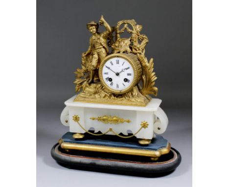 A late 19th Century French gilt metal cased mantel clock, No. 91533, the 3ins diameter white enamelled dial with Roman numera